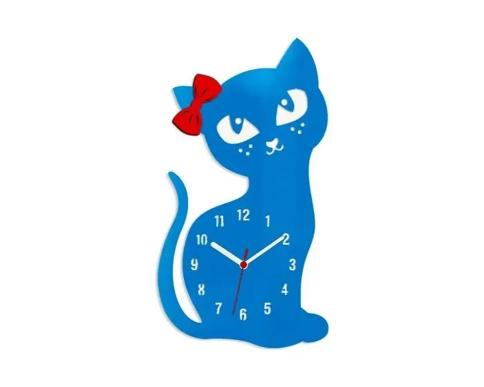 Nástěnné hodiny Cat modré
