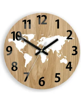 Dřevěné nástěnné hodiny Mapa Wood 33 cm hnědé/bílé