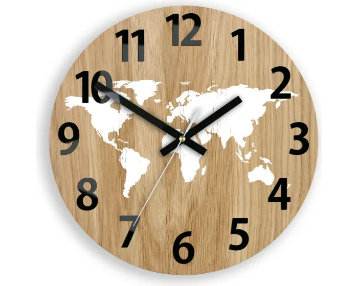 Dřevěné nástěnné hodiny Mapa Wood 33 cm hnědé/bílé
