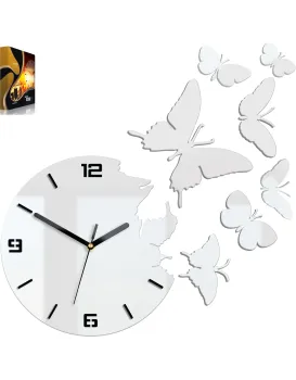 3D nalepovací hodiny Butterfly bílé