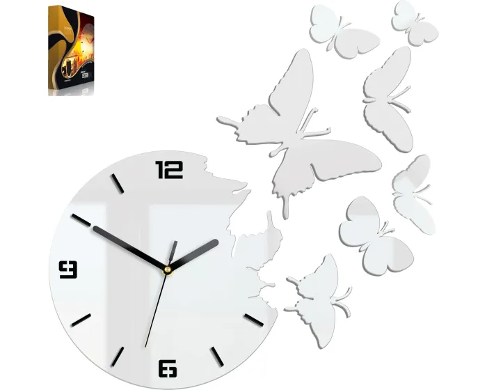 3D nalepovací hodiny Butterfly bílé
