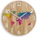 Dřevěné nástěnné hodiny Mapa Wood 33 cm hnědé/barevné