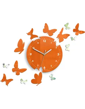 Nástěnné hodiny Motyle 28 cm oranžové