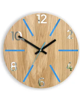 Dřevěné nástěnné hodiny Aksel 33 cm dub přírodní/modré