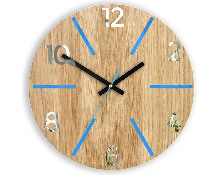 Dřevěné nástěnné hodiny Aksel 33 cm dub přírodní/modré