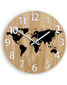 Dřevěné nástěnné hodiny Mapa Wood 33 cm hnědé/černé