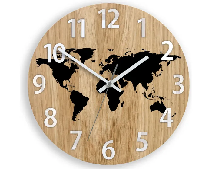 Dřevěné nástěnné hodiny Mapa Wood 33 cm hnědé/černé
