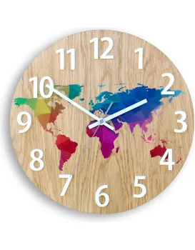 Dřevěné nástěnné hodiny Mapa Wood 33 cm hnědé/barevné