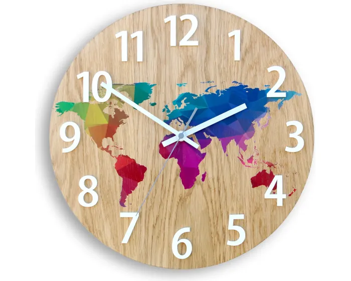 Dřevěné nástěnné hodiny Mapa Wood 33 cm hnědé/barevné