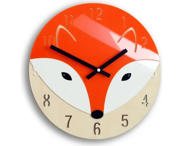 Dětské nástěnné hodiny Liška 30 cm oranžové