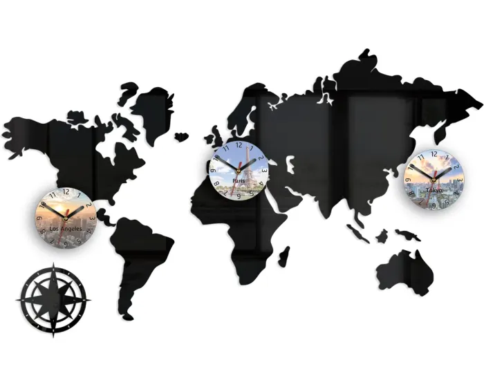 3D nalepovací hodiny Cities černé
