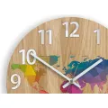 Dřevěné nástěnné hodiny Mapa Wood 33 cm hnědé/barevné