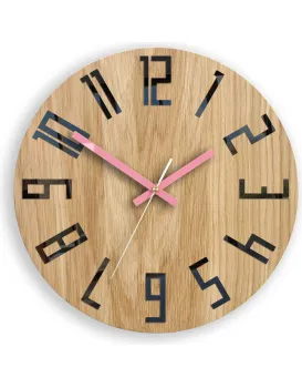 Dřevěné nástěnné hodiny Slim 33 cm černé/růžové/hnědé