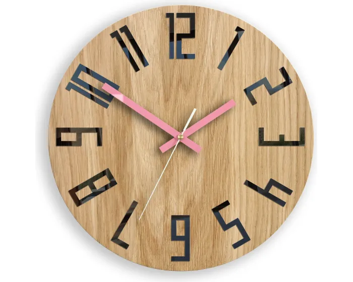 Dřevěné nástěnné hodiny Slim 33 cm černé/růžové/hnědé