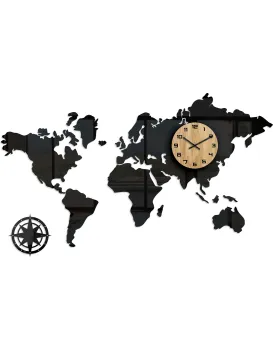 3D nalepovací hodiny Continents černé