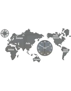 Nástěnné samolepící hodiny Mapa světa 110x55 cm šedé