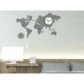 3D nalepovací hodiny Mapa světa šedé