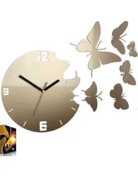 3D nalepovací hodiny Butterfly metallic tortora