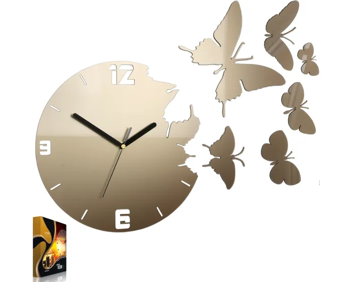3D nalepovací hodiny Butterfly metallic tortora