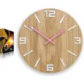 Nástěnné hodiny Arabic Wood hnědo-růžové