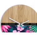 Dřevěné nástěnné hodiny Flower 33 cm dub přírodní/růžové