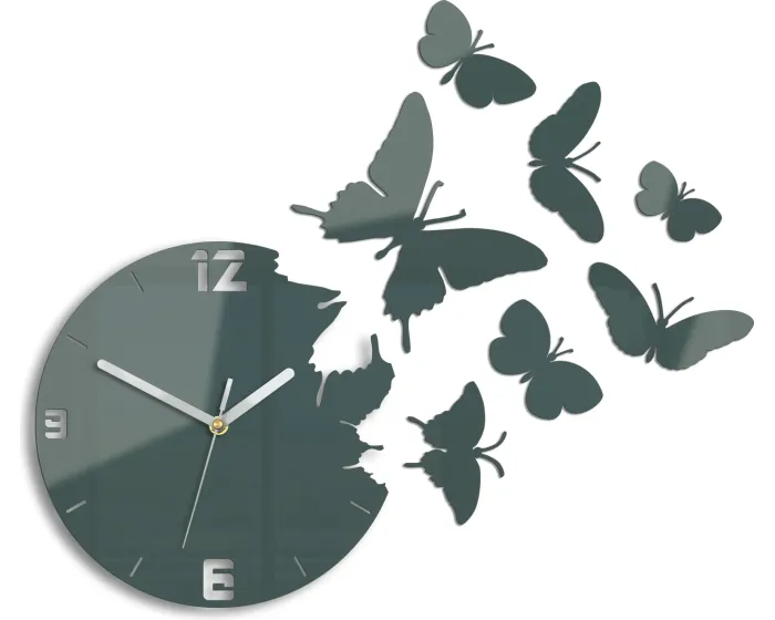 3D nalepovací hodiny Butterfly tmavě šedé