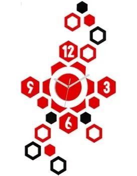 3D nalepovací hodiny Hexagon červené-černé