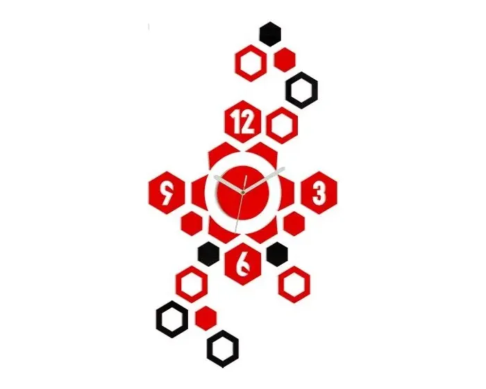 3D nalepovací hodiny Hexagon červené-černé