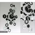 3D nalepovací hodiny Hexagon černo-zrcadlové
