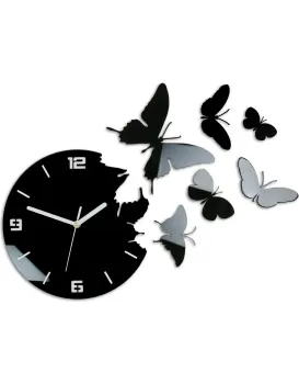 Nástěnné samolepící hodiny Butterfly 60 cm černé