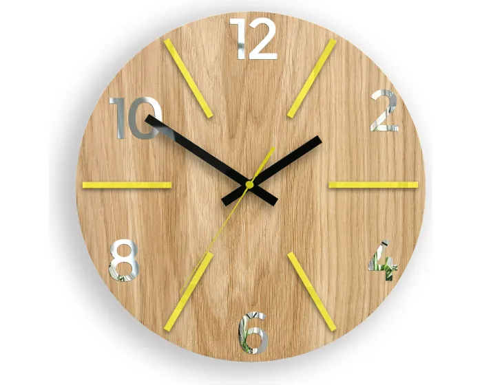 Dřevěné nástěnné hodiny Aksel 33 cm dub přírodní/žluté