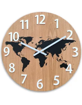 Dřevěné nástěnné hodiny Mapa Wood 49 cm hnědé/černé