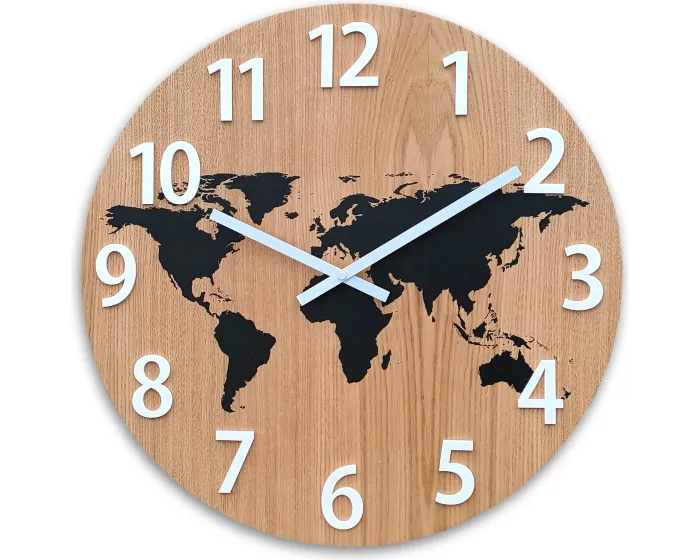 Dřevěné nástěnné hodiny Mapa Wood 49 cm hnědé/černé