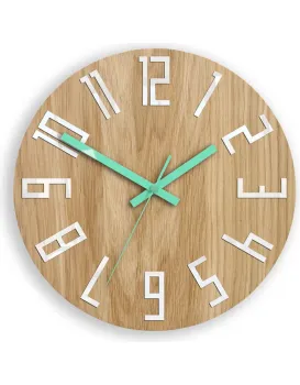 Dřevěné nástěnné hodiny Slim 33 cm bílé/mint/hnědé