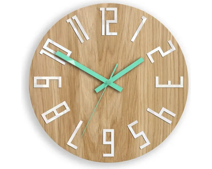 Dřevěné nástěnné hodiny Slim 33 cm bílé/mint/hnědé