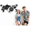 Nástěnné samolepící hodiny Mapa světa 110x55 cm černé