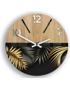 Dřevěné nástěnné hodiny Golden 33 cm dub přírodní/zlaté