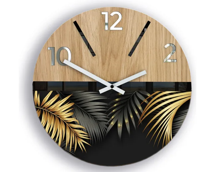Dřevěné nástěnné hodiny Golden 33 cm dub přírodní/zlaté