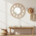 Kulaté nástěnné zrcadlo BOHO 65 cm béžové