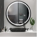 Kulaté dotykové zrcadlo s LED osvětlením MMJ Black 80 cm černé