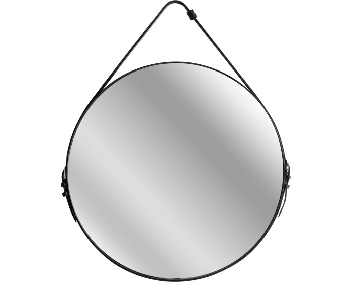 Kulaté zrcadlo LOFT se závěsným páskem 60 cm černé