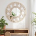 Kulaté nástěnné zrcadlo BOHO 65 cm béžové