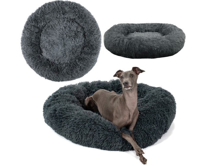 Kulatý pelíšek pro psy a kočky PLUSH vel. M 80 cm tmavě šedý