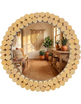 Kulaté nástěnné zrcadlo BOHO 36 cm přírodní
