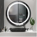 Kulaté dotykové zrcadlo s LED osvětlením MMJ 50 cm černé