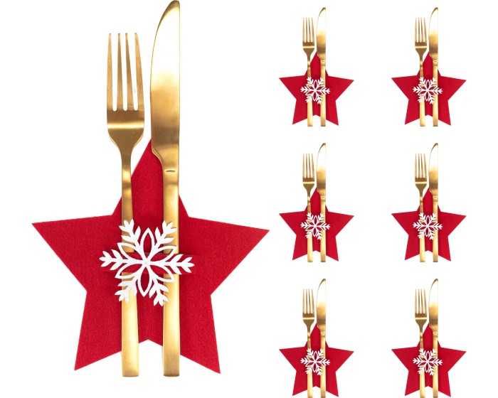 Vánoční obal na příbor Red Star 6 ks červený