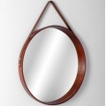 Kulaté zrcadlo WOOD se závěsným páskem 50 cm hnědé