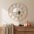 Kulaté nástěnné zrcadlo BOHO 65 cm béžové