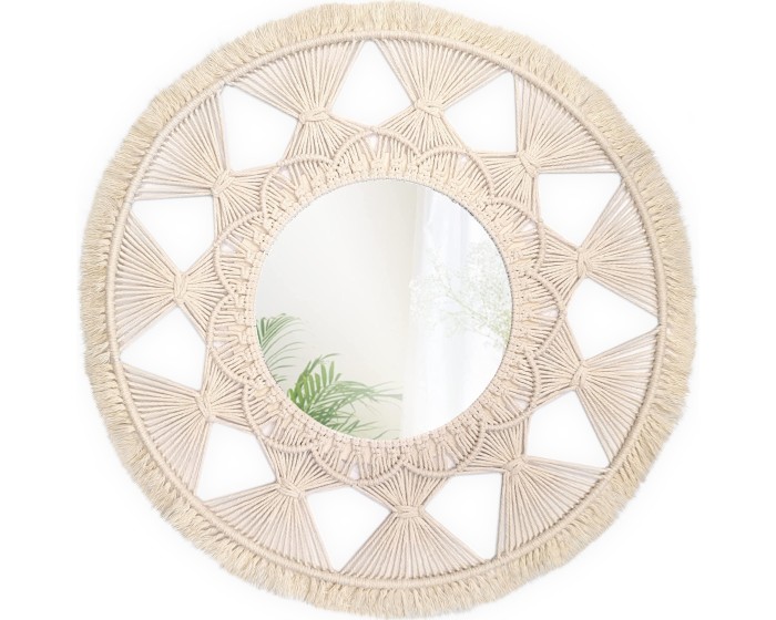 Kulaté nástěnné zrcadlo BOHO 65 cm béžové