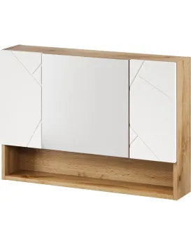 Závěsná koupelnová skříňka se zrcadlem Mazi 58 80 cm dub Wotan/bílá